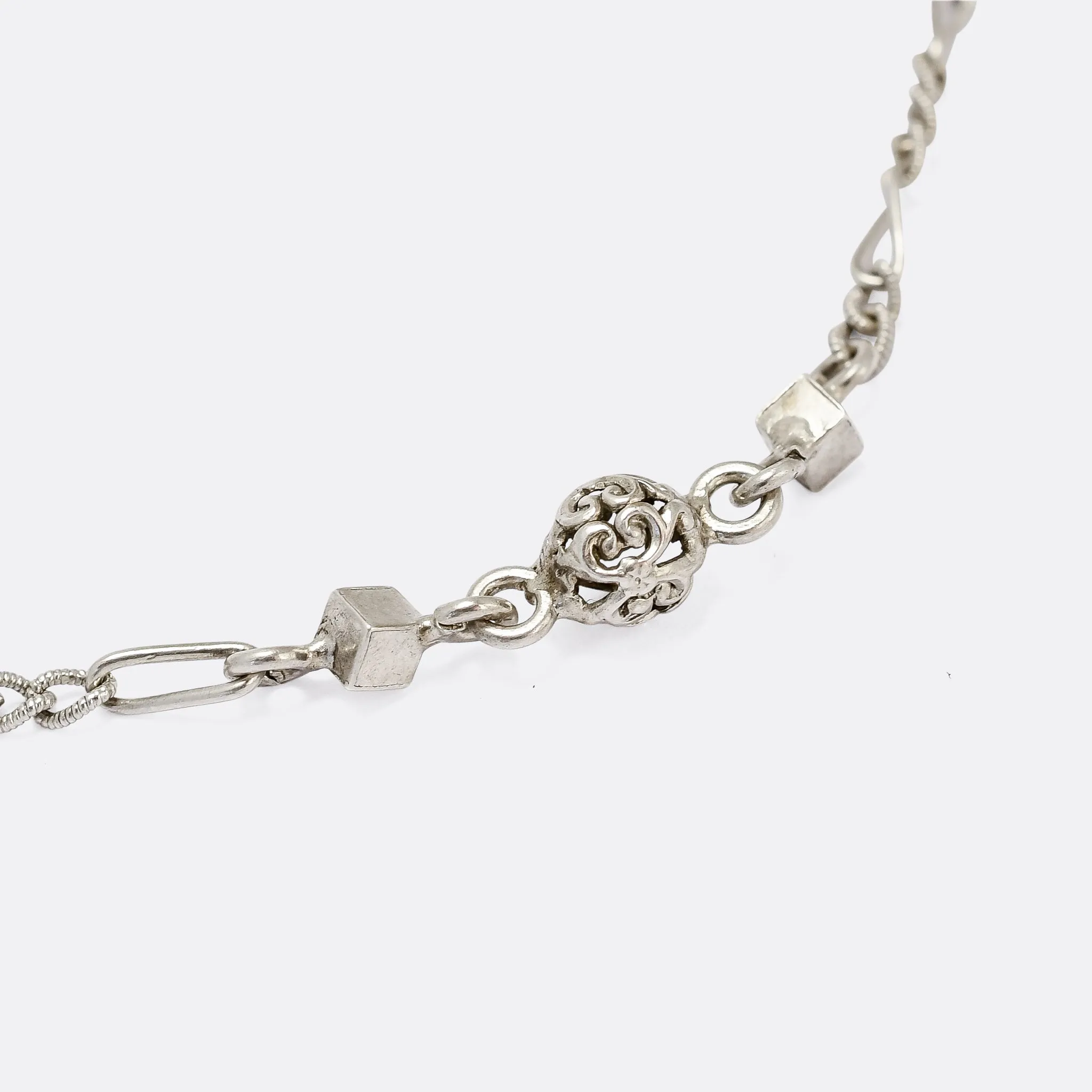 Edwardian 'Spheres & Cubes' Silver Guard Chain