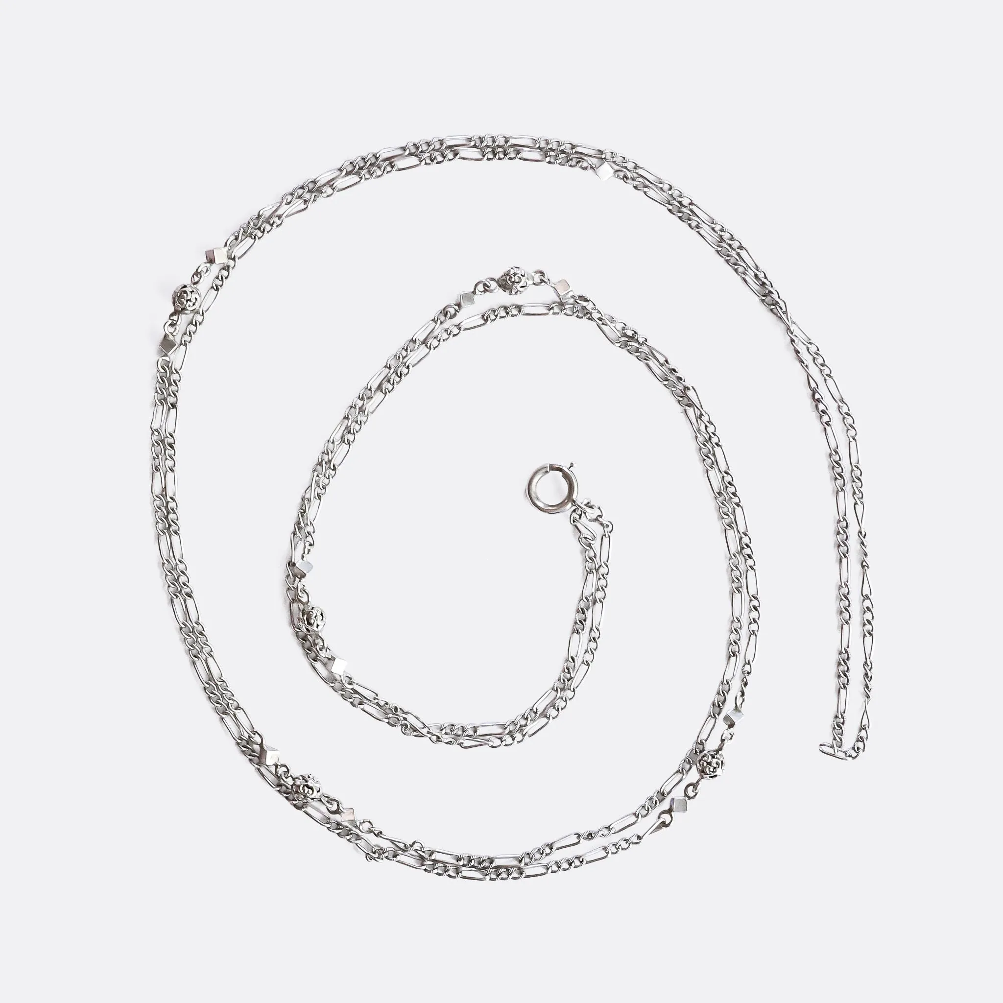 Edwardian 'Spheres & Cubes' Silver Guard Chain
