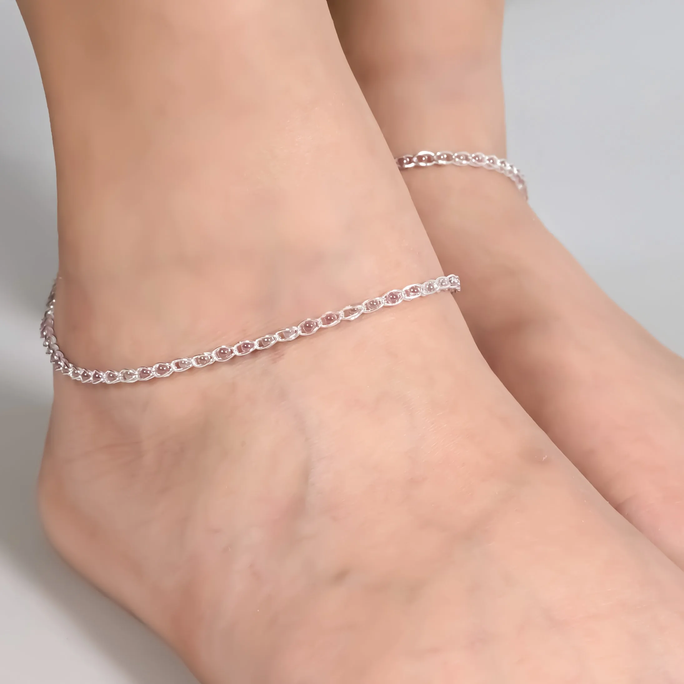 Elegant Silver Cage Anklet with Delicate Pink Buds Charm