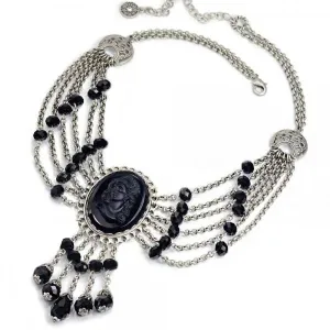 Elvira's Transylvania Cameo Necklace - Silver/Black -