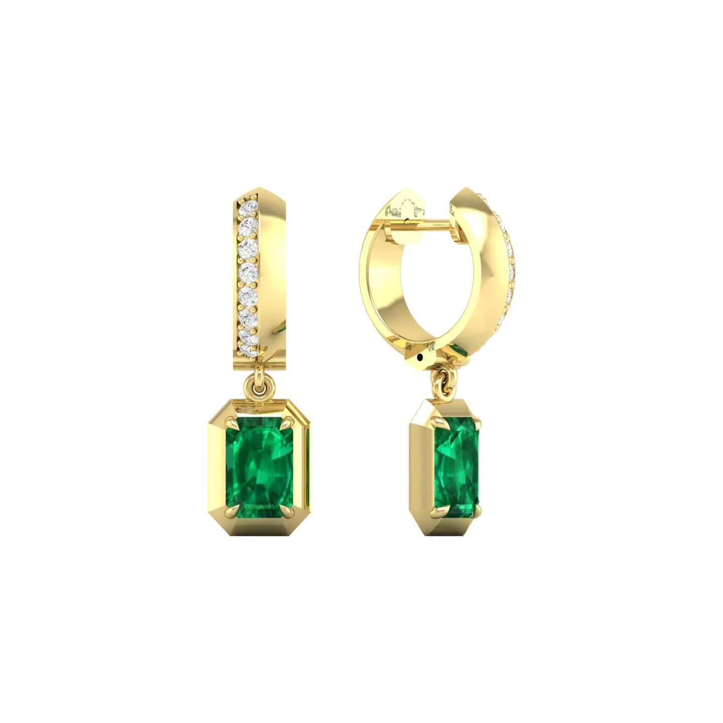 Emerald and Diamond Bezel Drop Earrings