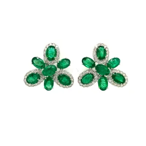 Emerald and Diamond Earring in 18K White Gold - KGT 33359