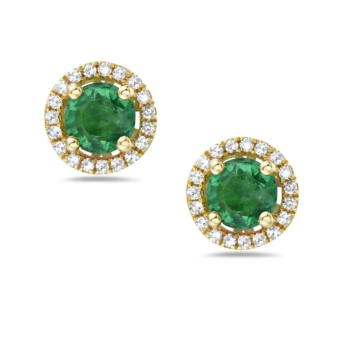 Emerald and Diamond Halo Stud Earrings