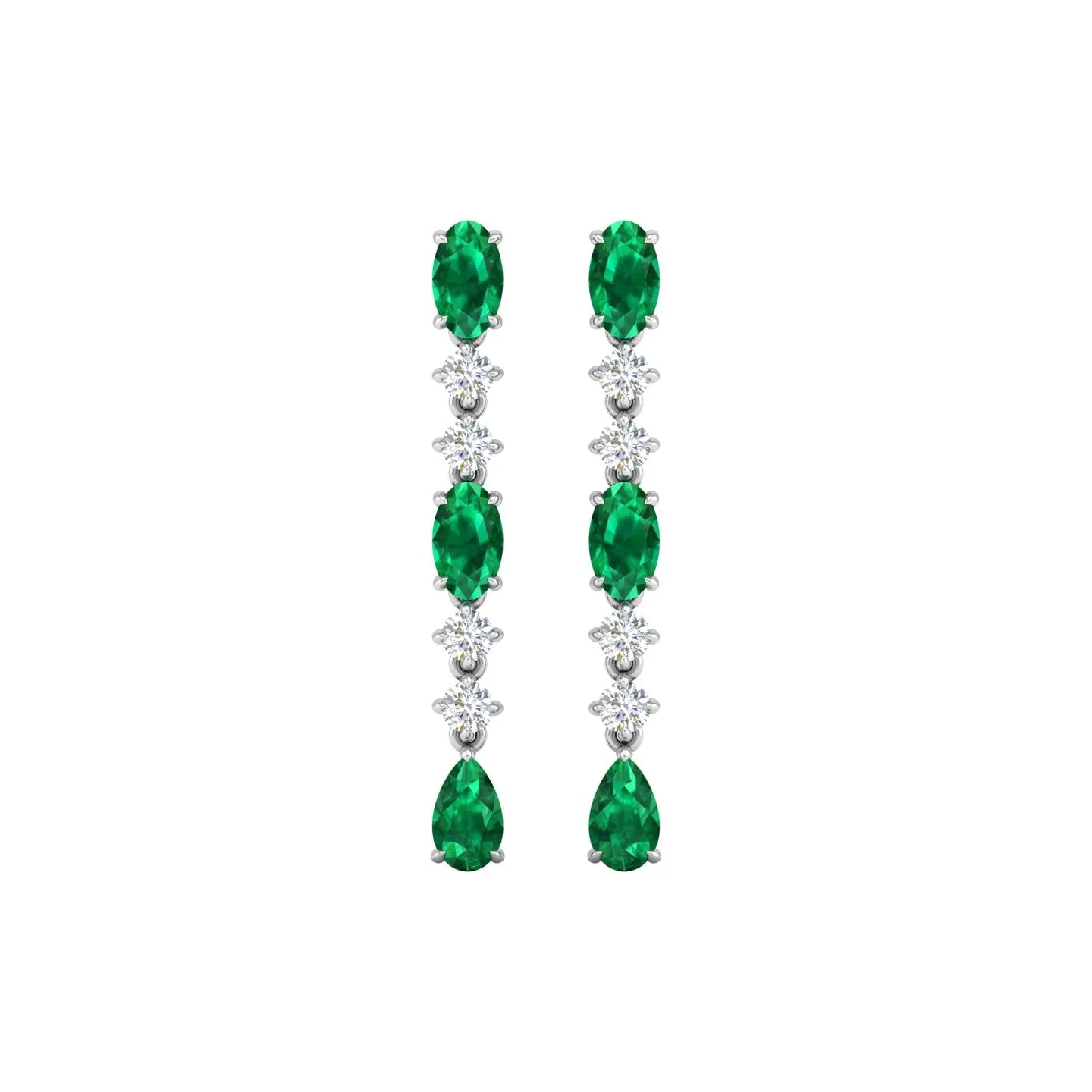 Emerald and Diamond Linear Drop Earrings