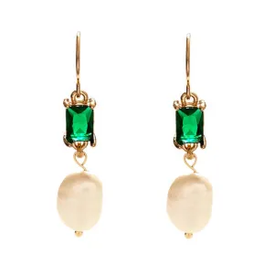 Emerald and Pearls Drop Earrings
