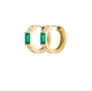 Emerald Baguette Huggies with Diamonds