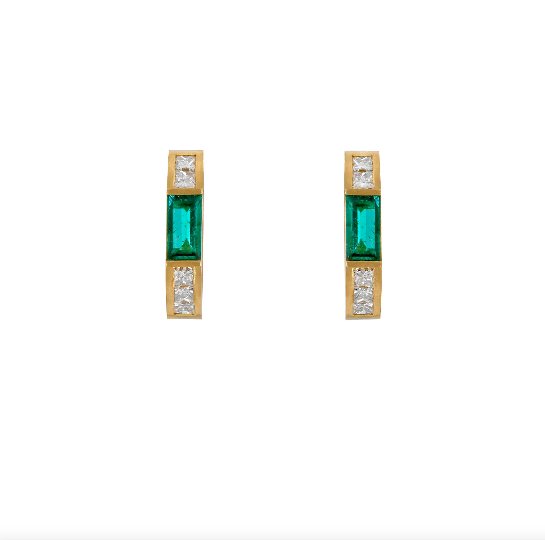 Emerald Baguette Huggies with Diamonds