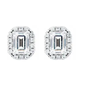 Emerald Center Accented Diamond Halo 4 Prong Earrings
