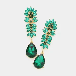 Emerald Crystal Stone Cluster Dangle Pageant Earrings | Prom Earrings |  407447