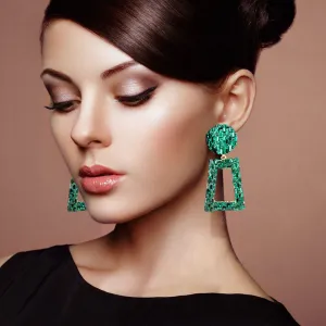Emerald Crystal Stone Embellished Door Knocker Pageant Earrings  | Prom Earrings | 577601