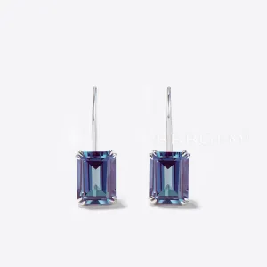 Emerald Cut Color-change Alexandrite Minimalist Hook Earrings Solitaire Earrings