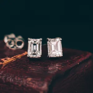 Emerald Cut Diamond Solitaire Stud Earrings