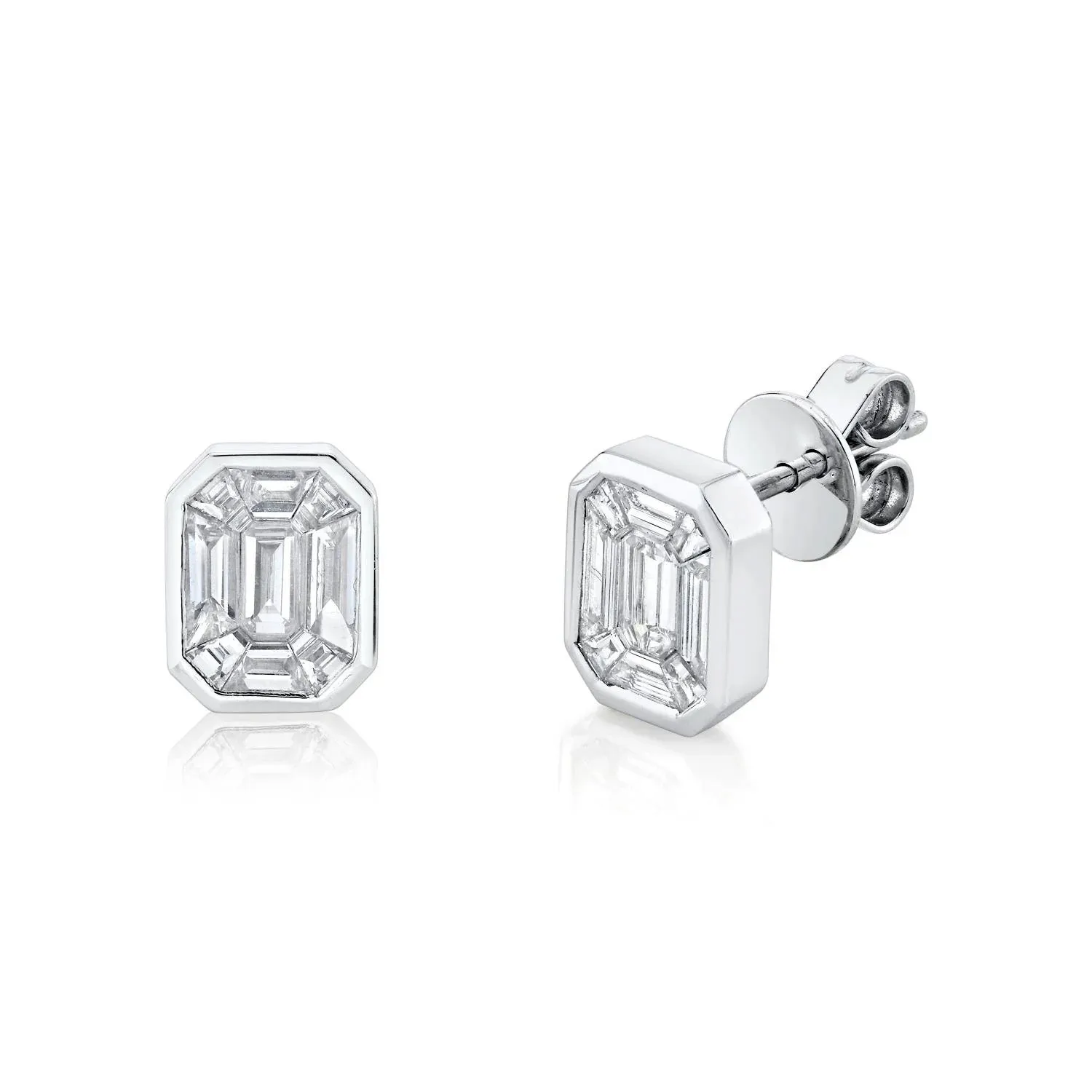 Emerald Cut Illusion Diamond Studs