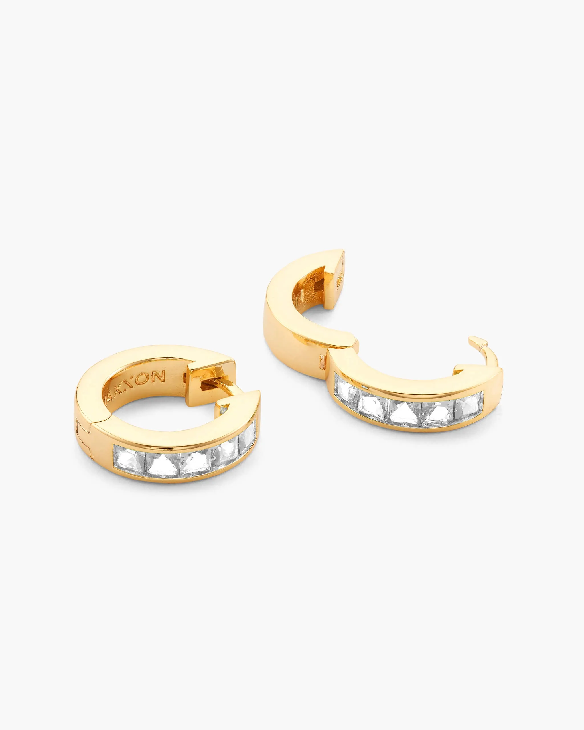 Emerald Cut Inset Hoop Earrings - Gold