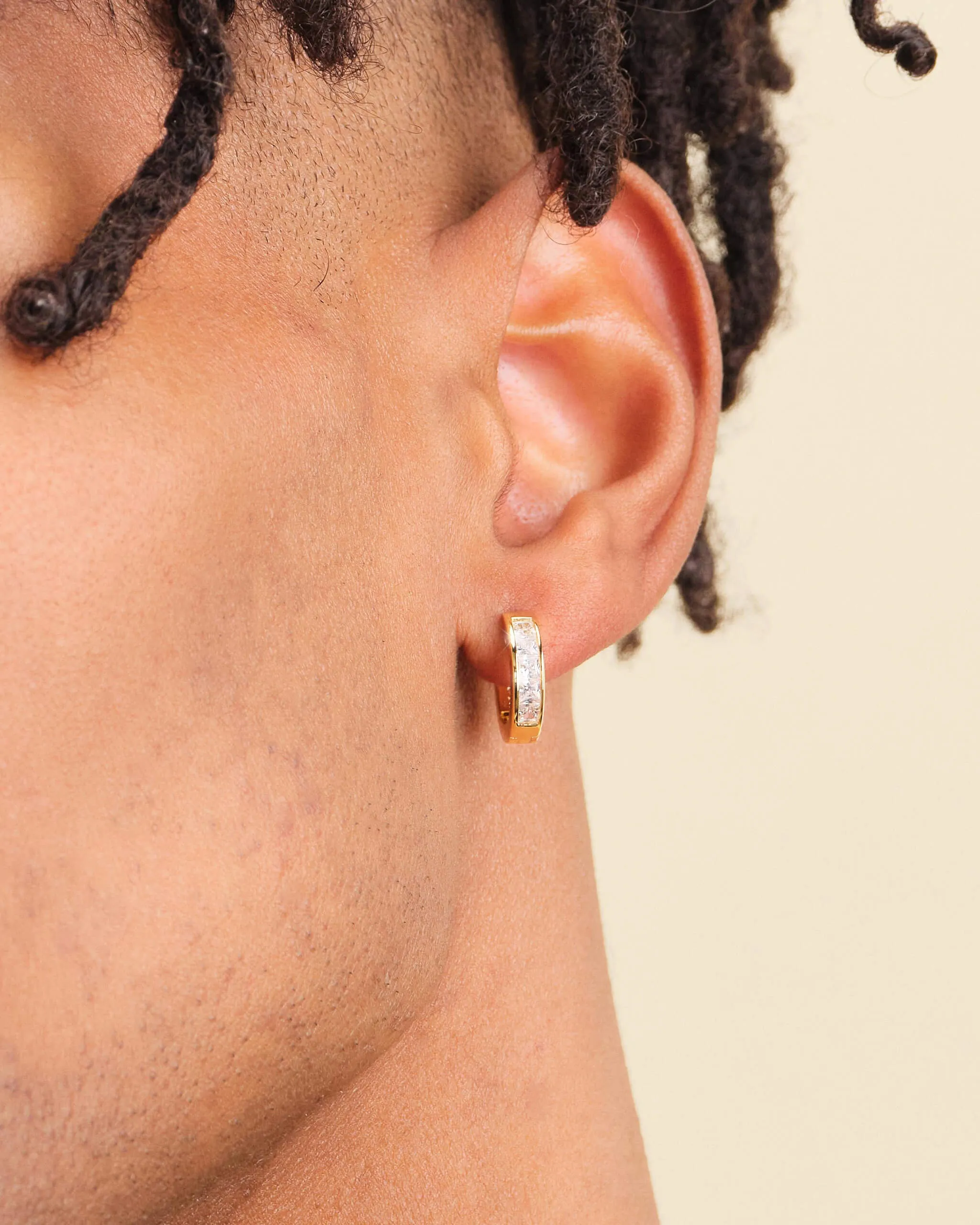 Emerald Cut Inset Hoop Earrings - Gold