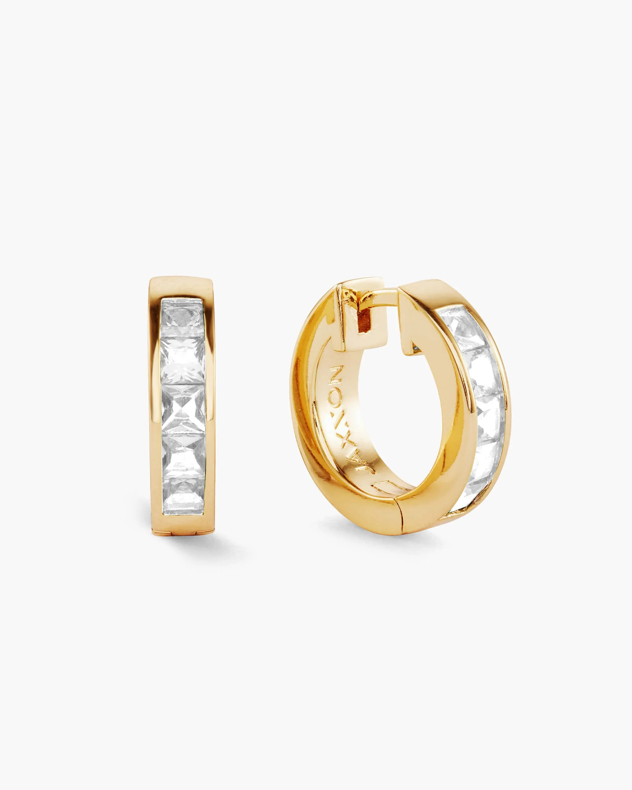 Emerald Cut Inset Hoop Earrings - Gold