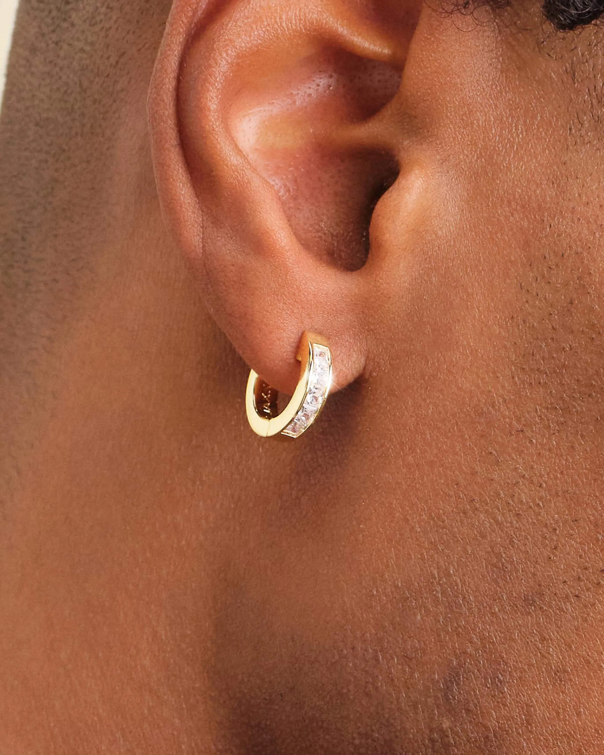 Emerald Cut Inset Hoop Earrings - Gold