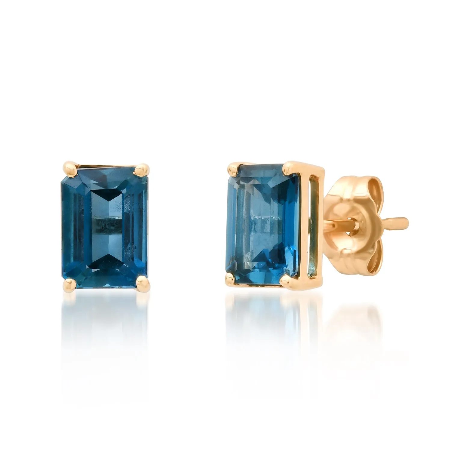 Emerald Cut London Blue Topaz Sprinkle Stud Earrings