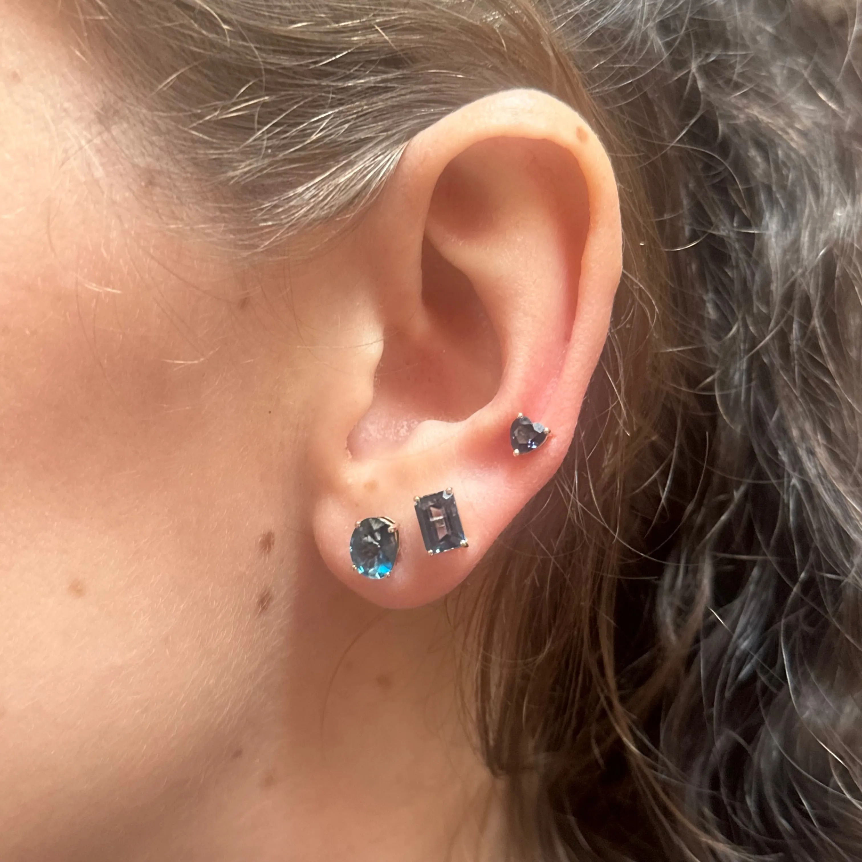 Emerald Cut London Blue Topaz Sprinkle Stud Earrings