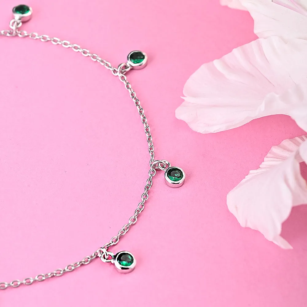 Emerald Dewdrops Anklet in 92.5 Sterling Silver