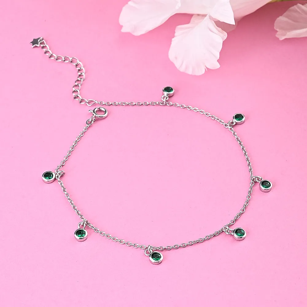 Emerald Dewdrops Anklet in 92.5 Sterling Silver