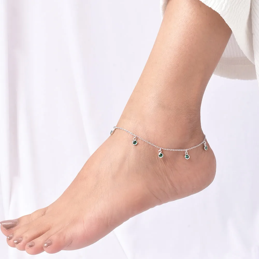 Emerald Dewdrops Anklet in 92.5 Sterling Silver