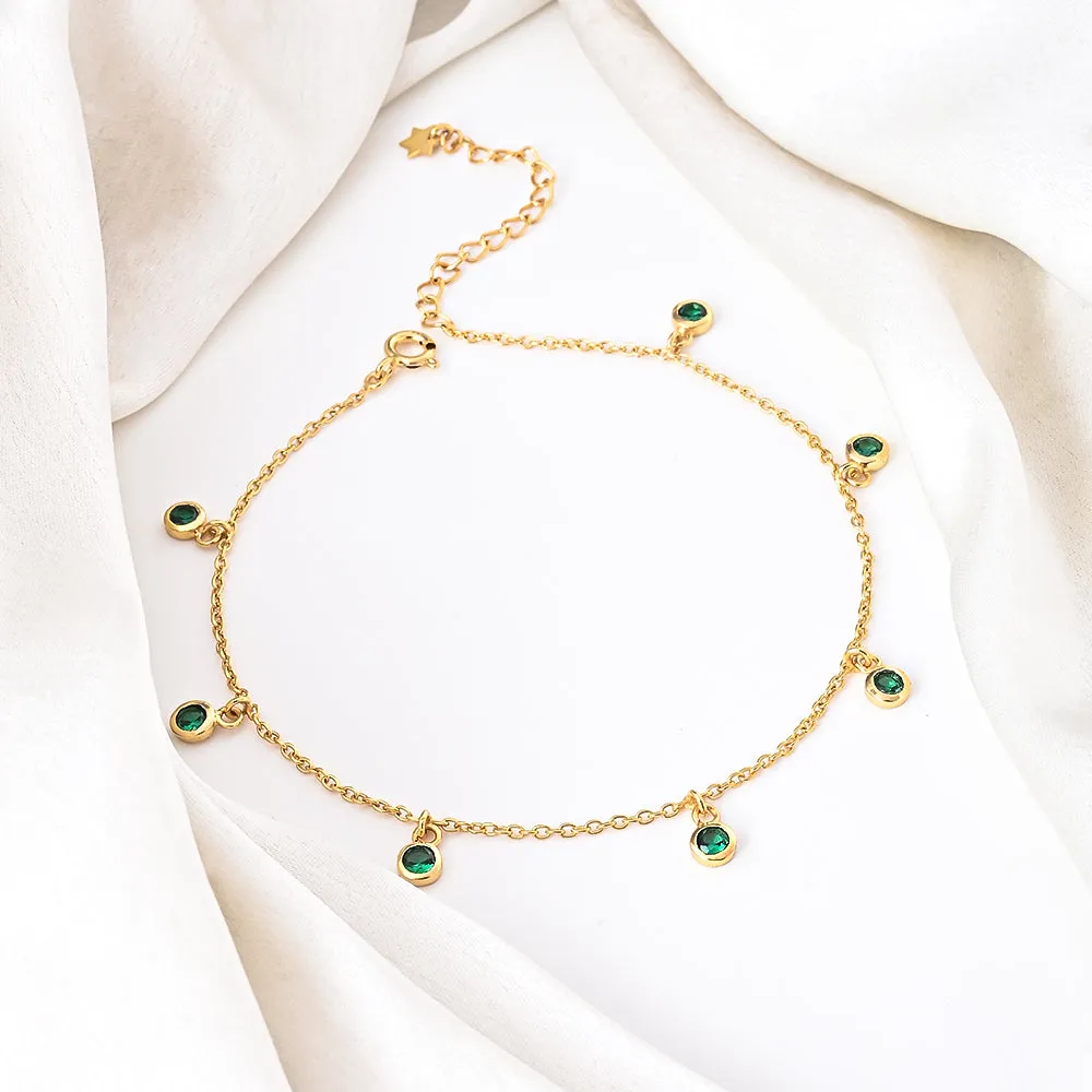 Emerald Dewdrops Anklet in 92.5 Sterling Silver