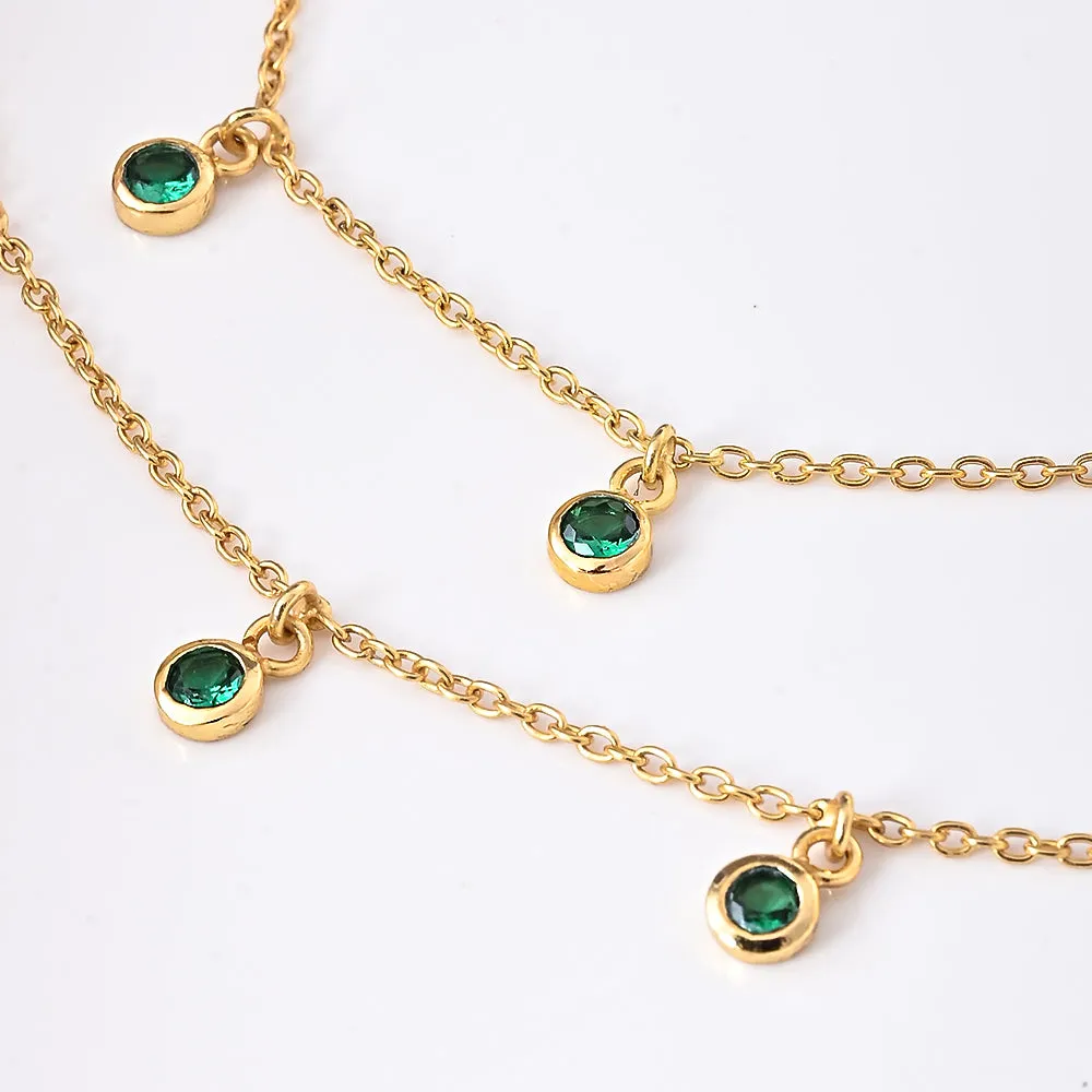 Emerald Dewdrops Anklet in 92.5 Sterling Silver