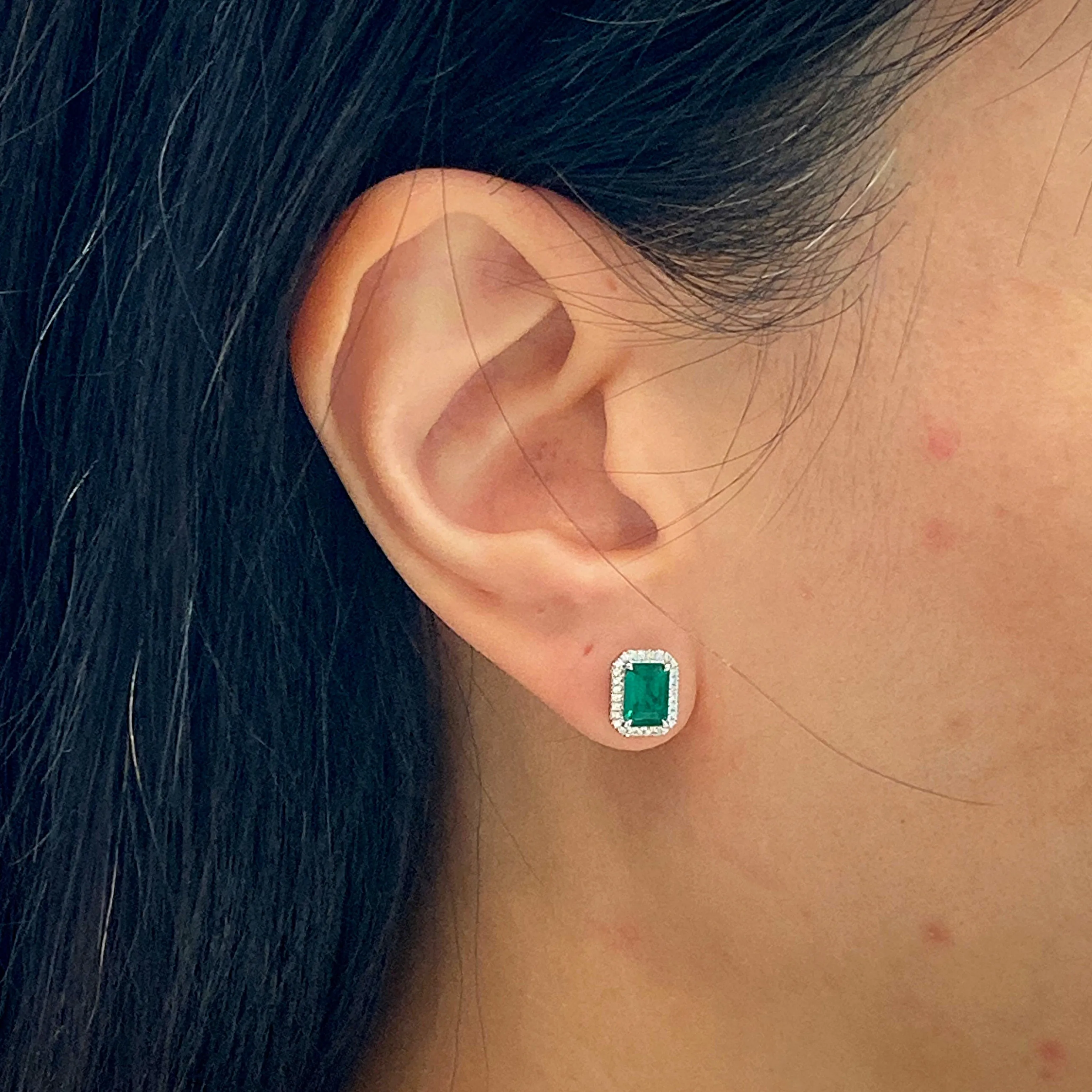 Emerald Diamond Halo Earrings