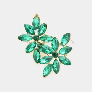 Emerald Floral Marquise Stone Pageant Earrings | Prom Earrings |  606353