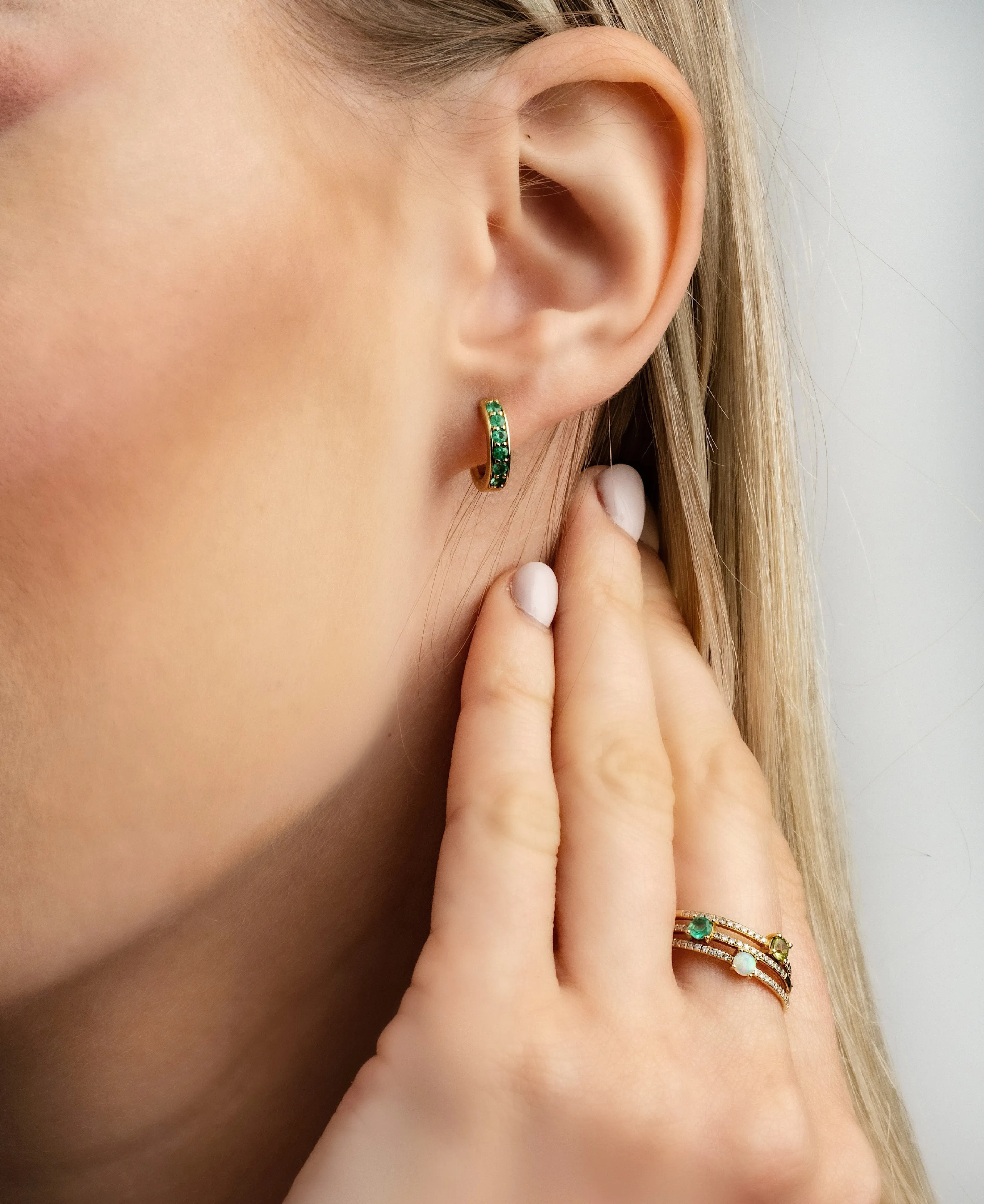 Emerald Huggie Hoops