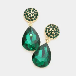 Emerald Teardrop and Rhinestone Dangle Pageant Earrings | Dangle Prom Earrings | 577746