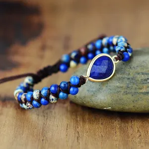 Emperor Stone Blue Jasper Beaded Adjustable Bracelet – Unique Natural Stone Patterns