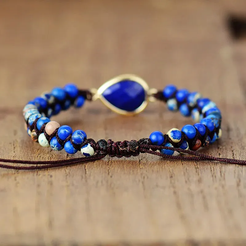 Emperor Stone Blue Jasper Beaded Adjustable Bracelet – Unique Natural Stone Patterns