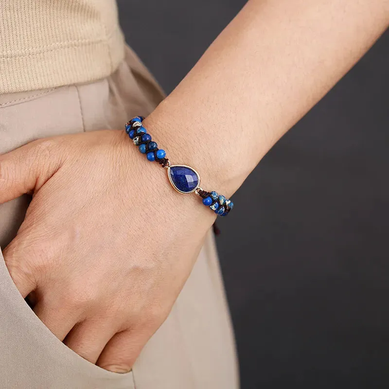 Emperor Stone Blue Jasper Beaded Adjustable Bracelet – Unique Natural Stone Patterns