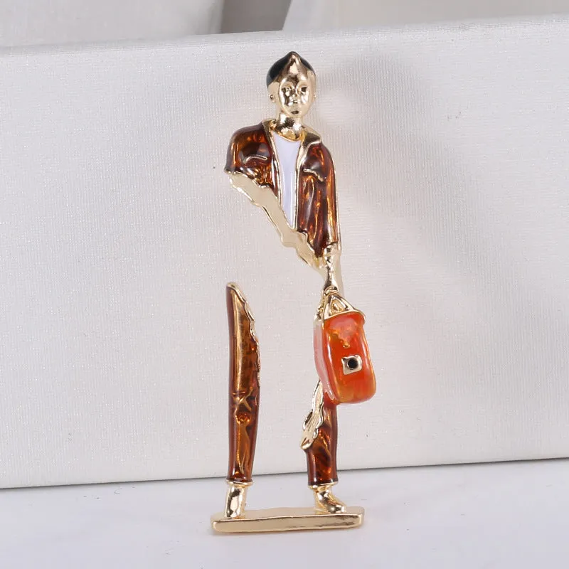 Enamel Carrying Bag Man Brooch Pin PA5175