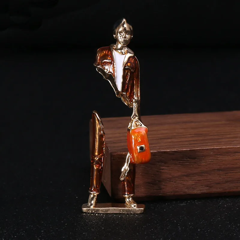 Enamel Carrying Bag Man Brooch Pin PA5175