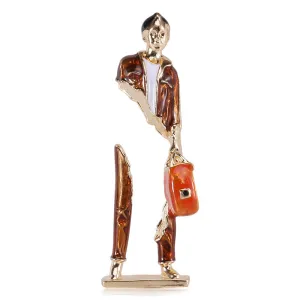Enamel Carrying Bag Man Brooch Pin PA5175