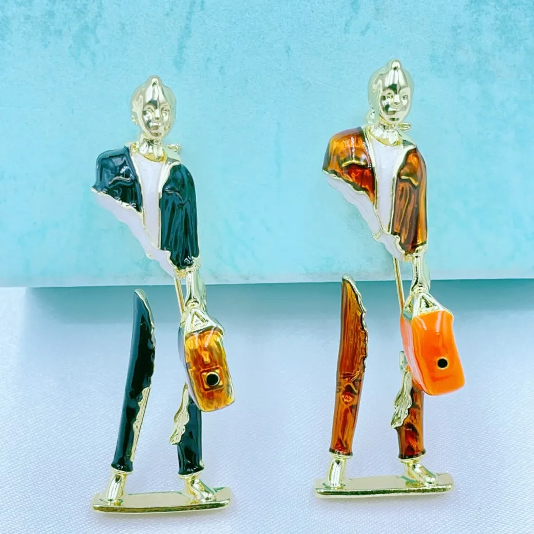 Enamel Carrying Bag Man Brooch Pin PA5175