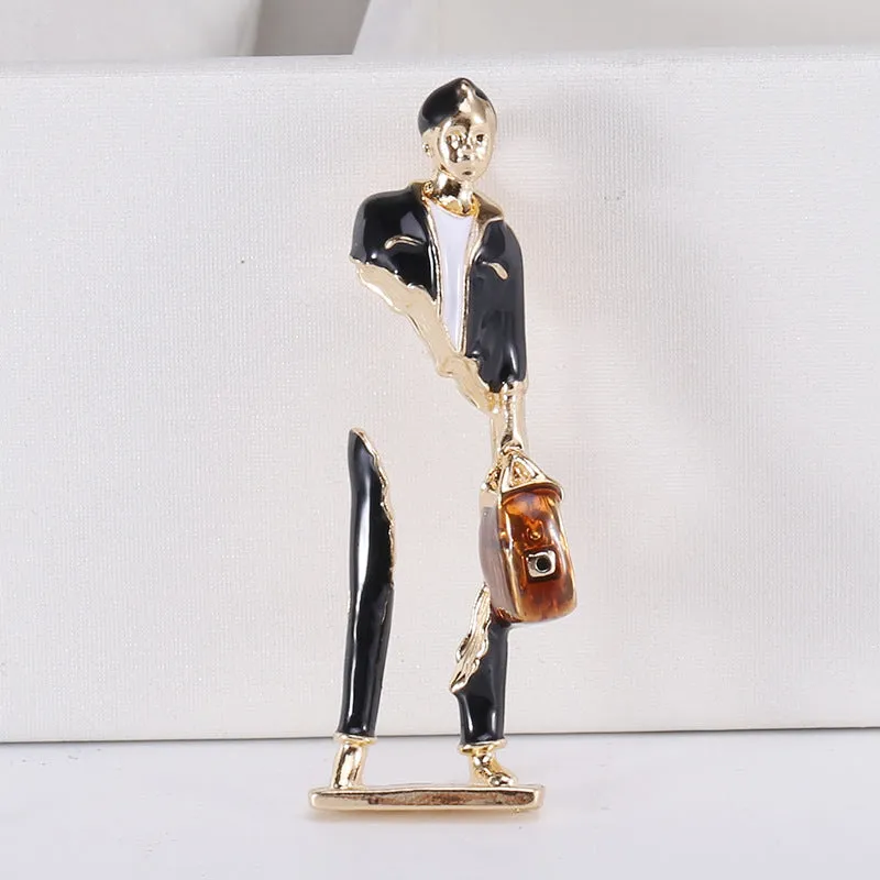 Enamel Carrying Bag Man Brooch Pin PA5175