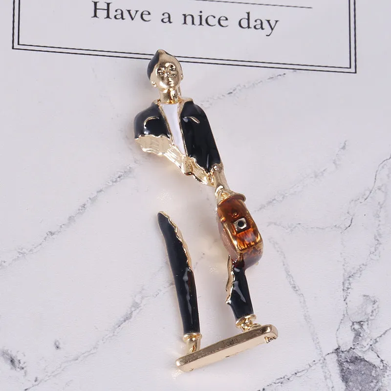 Enamel Carrying Bag Man Brooch Pin PA5175
