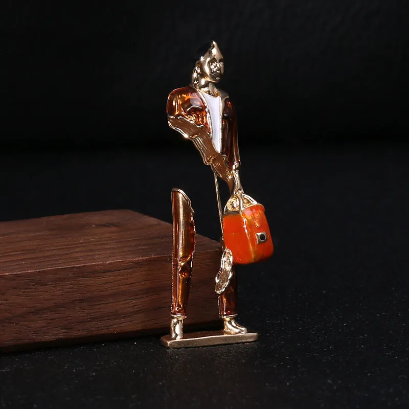 Enamel Carrying Bag Man Brooch Pin PA5175