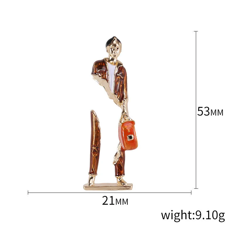 Enamel Carrying Bag Man Brooch Pin PA5175