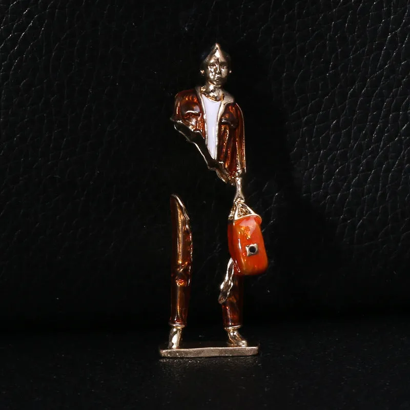 Enamel Carrying Bag Man Brooch Pin PA5175