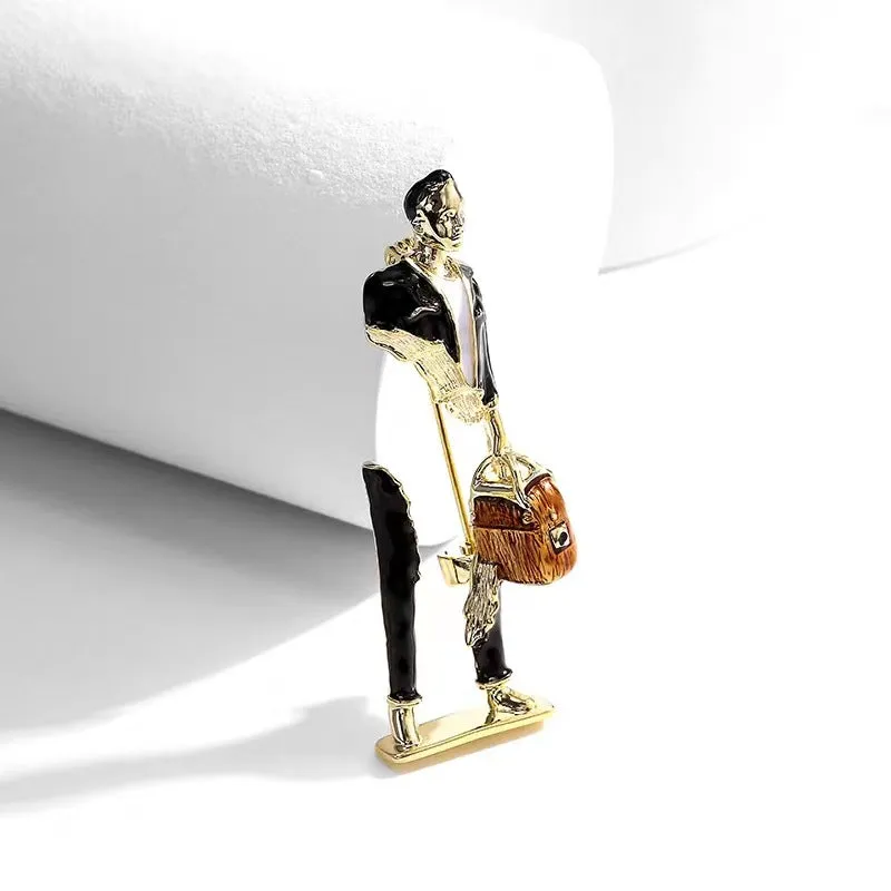 Enamel Carrying Bag Man Brooch Pin PA5175