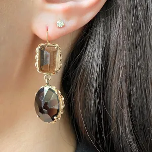 Estate 14KT Yellow Gold Smokey Quartz Dangle Gemstone Earrings