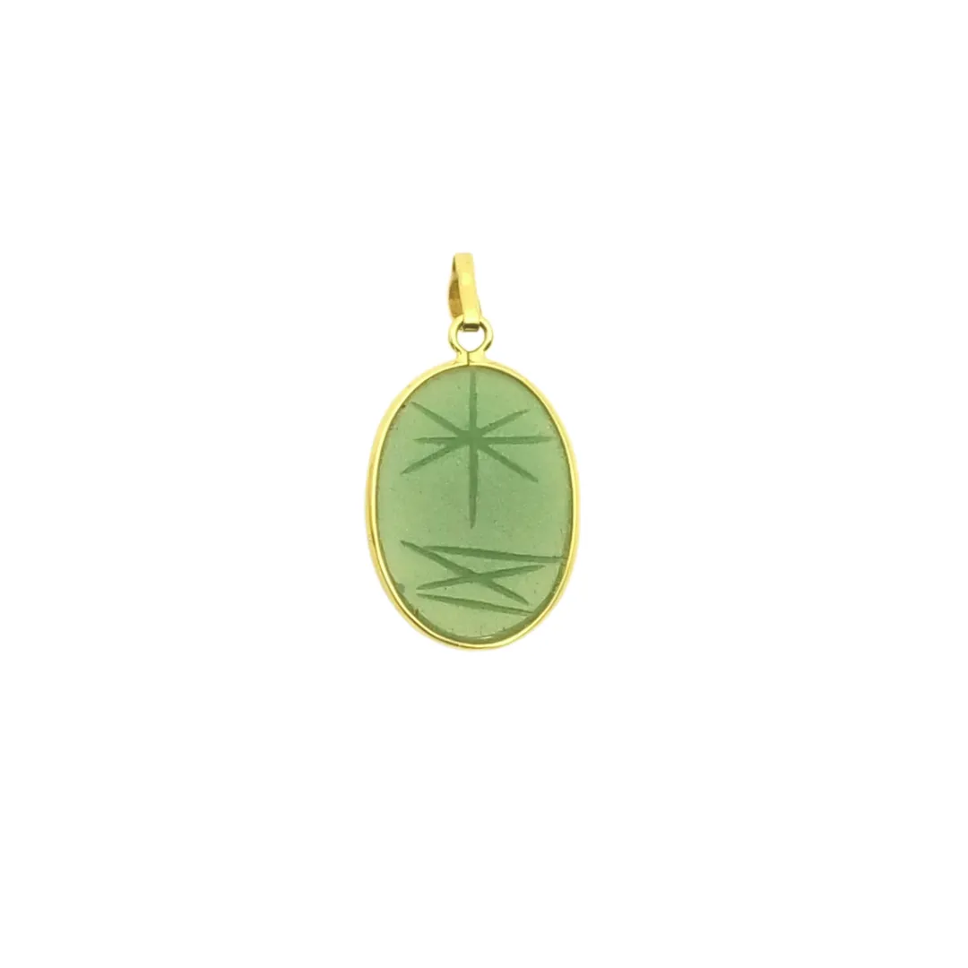 Estate Green Chalcedony Scarab Gold Pendant