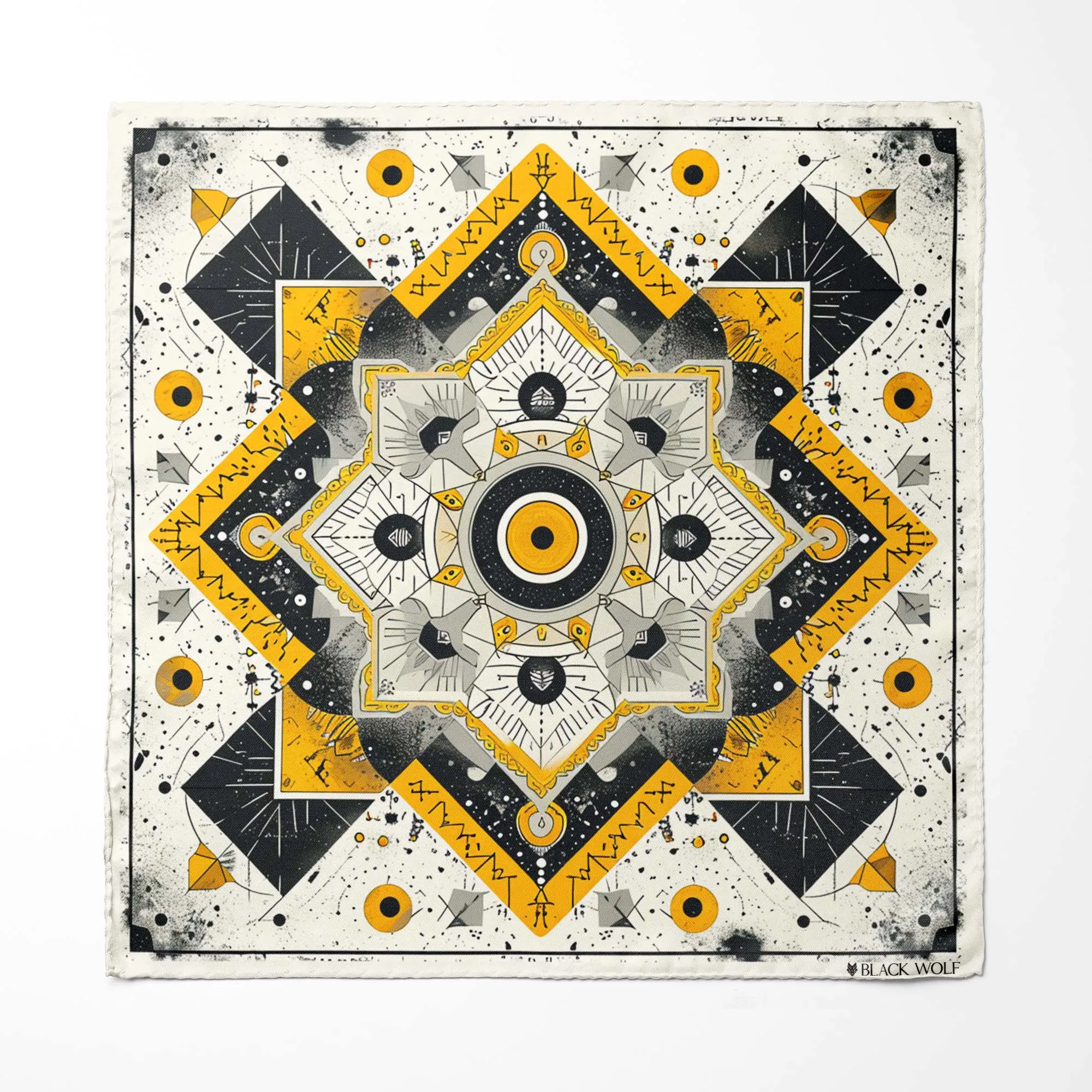 ETHNIC ABSTRACT SILK ASCOT WITH LAPEL PIN AND POCKET SQUARE