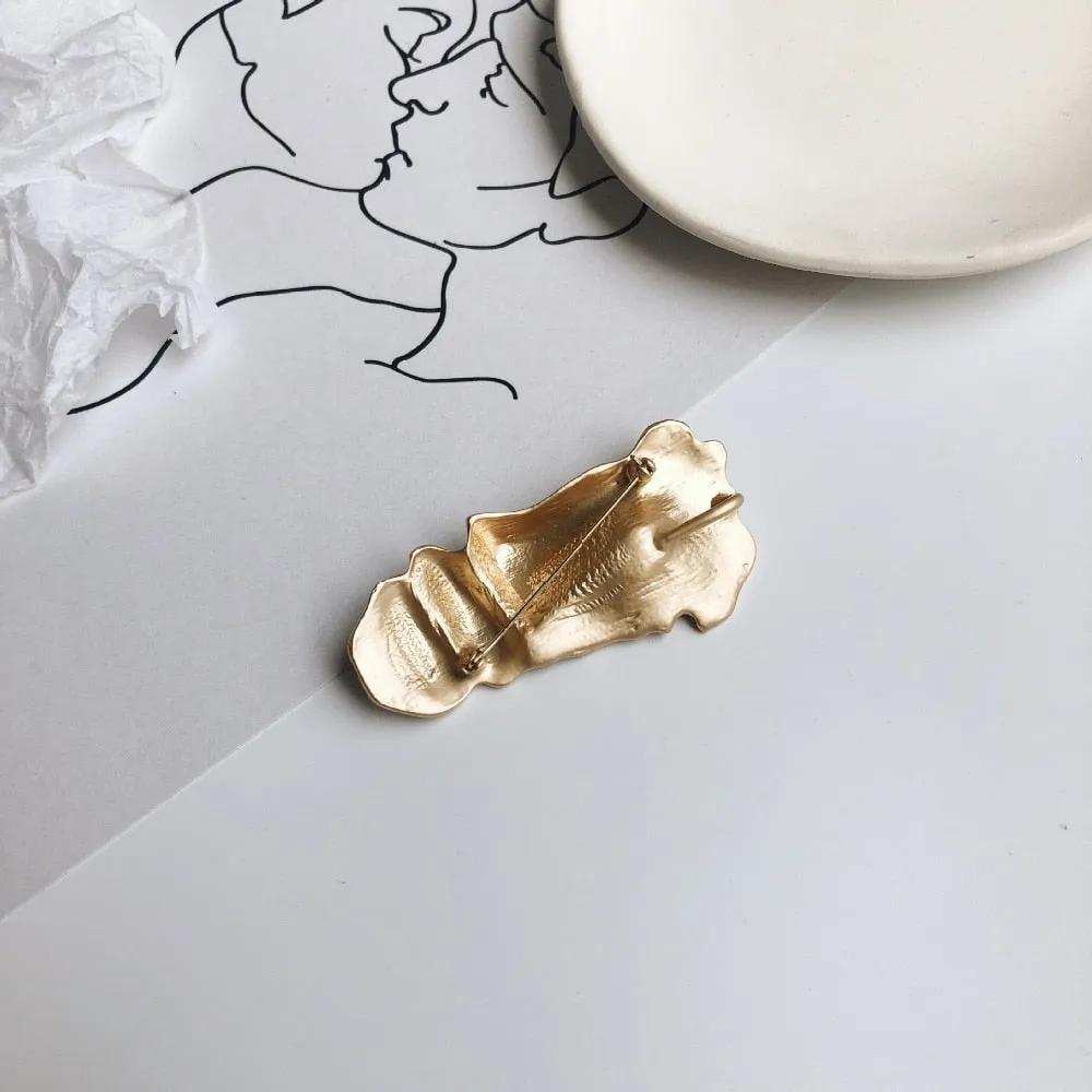 Face Abstract Gold Metal Brooch
