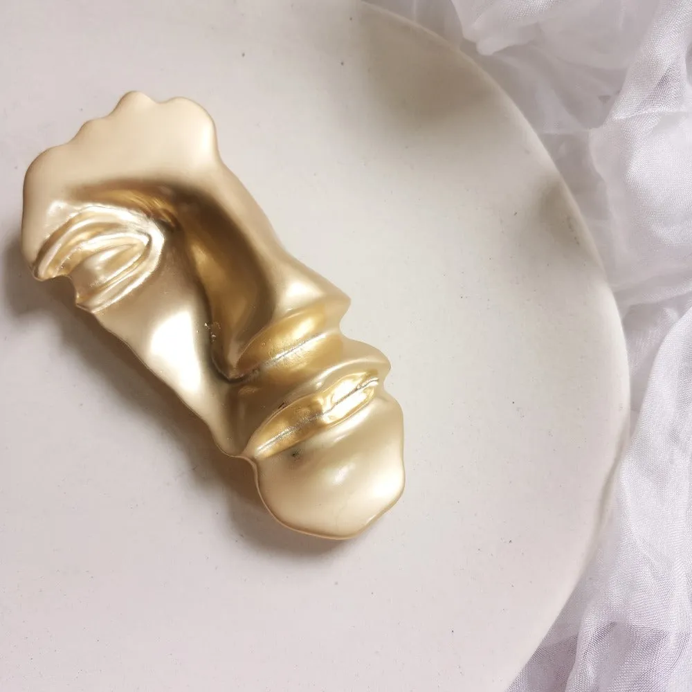 Face Abstract Gold Metal Brooch